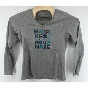 Life Is Good Womens Small L/S Crusher Tee Happiness Is Homemade Heather Gray